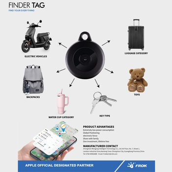 Frok 01a Антиизгубващ локатор с GPS проследяване, IP67 водоустойчив, 160mAh батерия, тегло 6 g, съвместим с Apple iOS