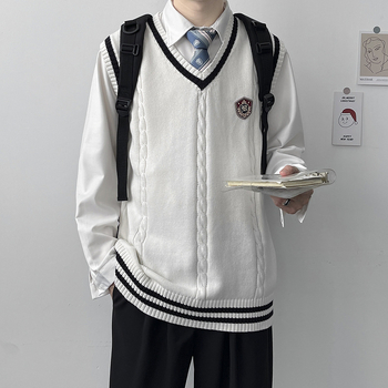 Pletena vesta HK stil, V izrez, bez rukava, color-block uzorak