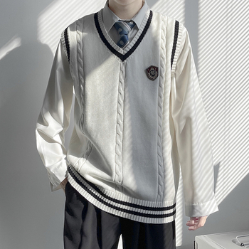 Pletena vesta HK stil, V izrez, bez rukava, color-block uzorak