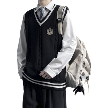 Pletena vesta HK stil, V izrez, bez rukava, color-block uzorak