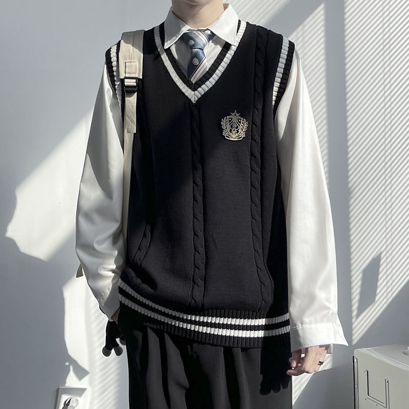 Pletena vesta HK stil, V izrez, bez rukava, color-block uzorak