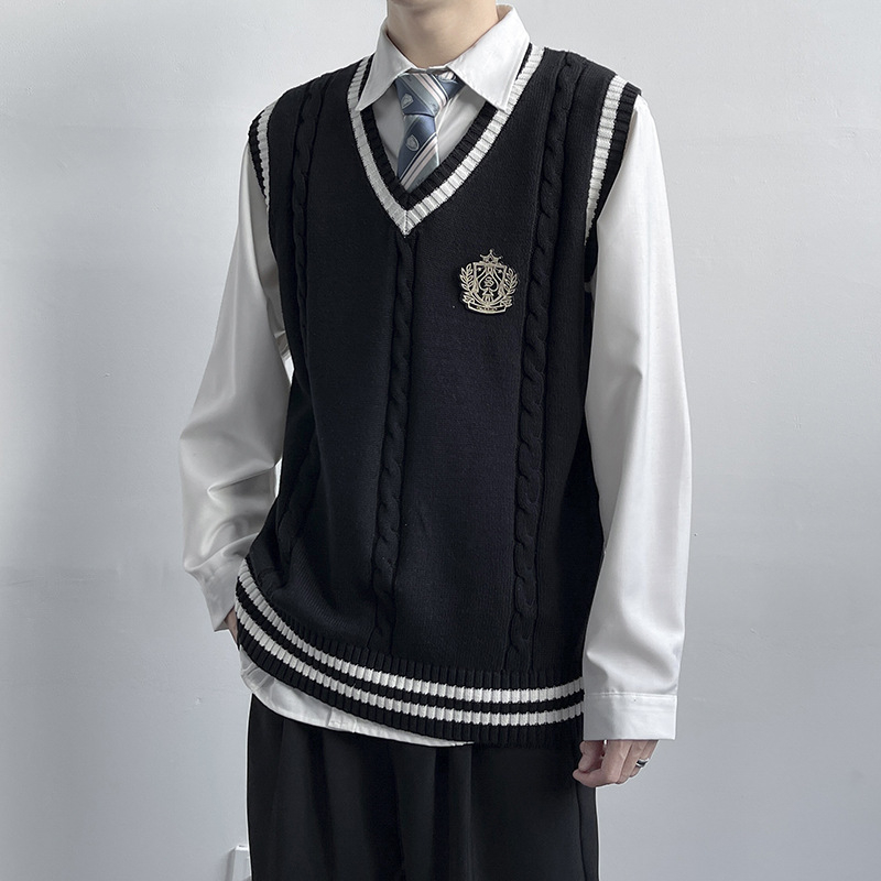 Pletena vesta HK stil, V izrez, bez rukava, color-block uzorak