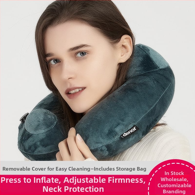 U-oblik putni jastuk za vrat, punjen zrakom, Crystal Velvet tkanina, moderan minimalistički stil, za odrasle