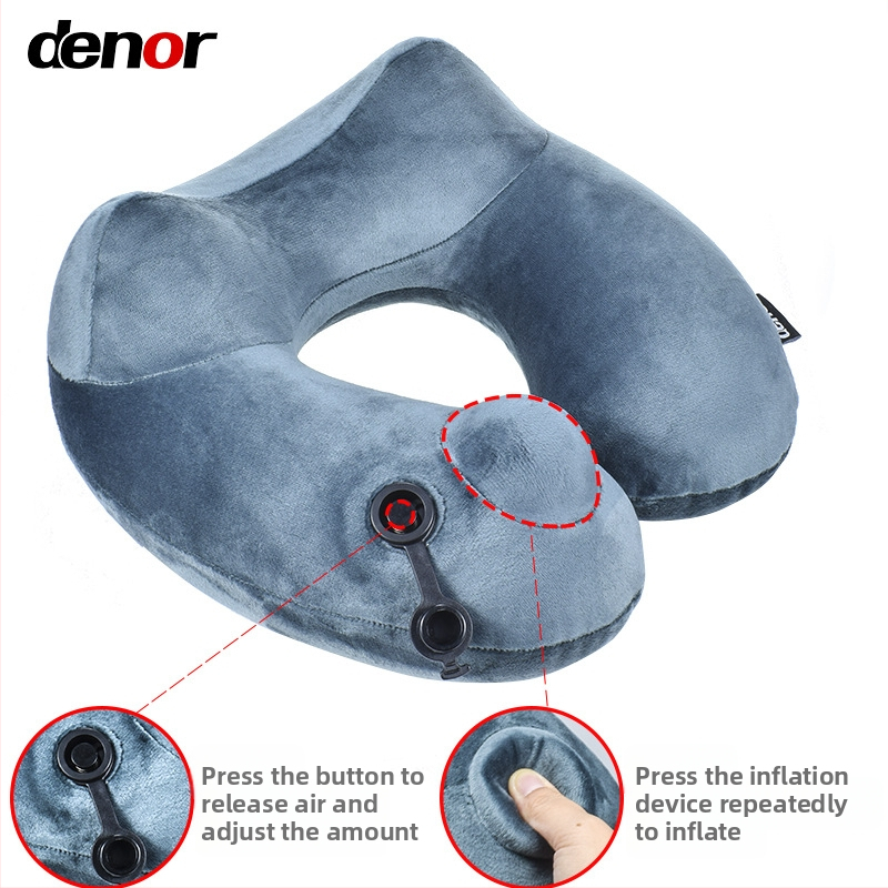 U-oblik putni jastuk za vrat, punjen zrakom, Crystal Velvet tkanina, moderan minimalistički stil, za odrasle