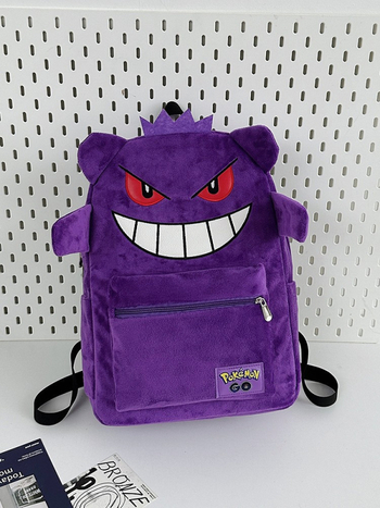 Rucsac pentru studenți — material velur, design pentru reducerea încărcării, curele de umăr curbate, model anime desene animate, căptușeală din poliester.