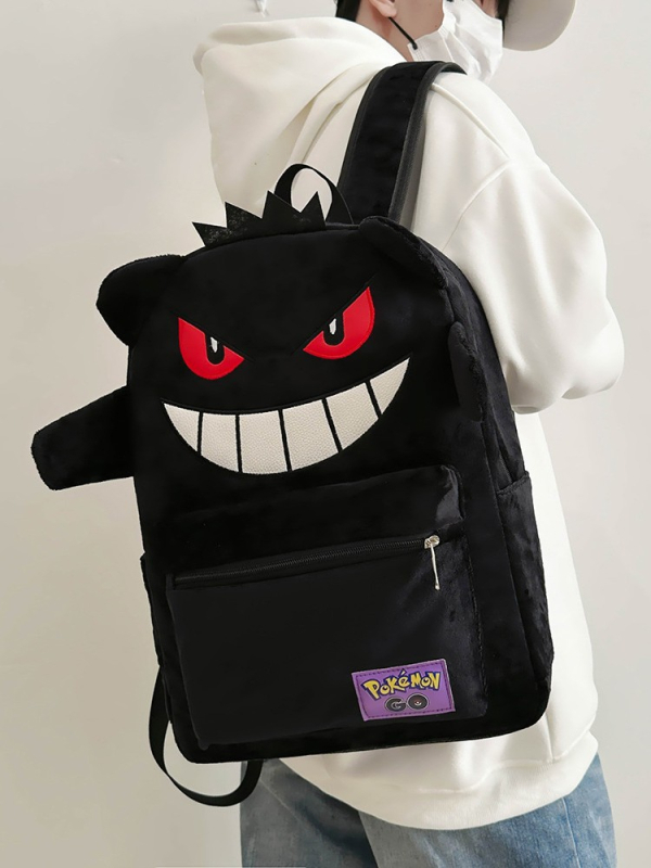 Rucsac pentru studenți — material velur, design pentru reducerea încărcării, curele de umăr curbate, model anime desene animate, căptușeală din poliester.