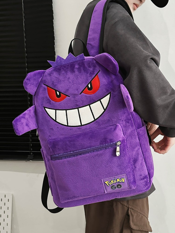 Rucsac pentru studenți — material velur, design pentru reducerea încărcării, curele de umăr curbate, model anime desene animate, căptușeală din poliester.