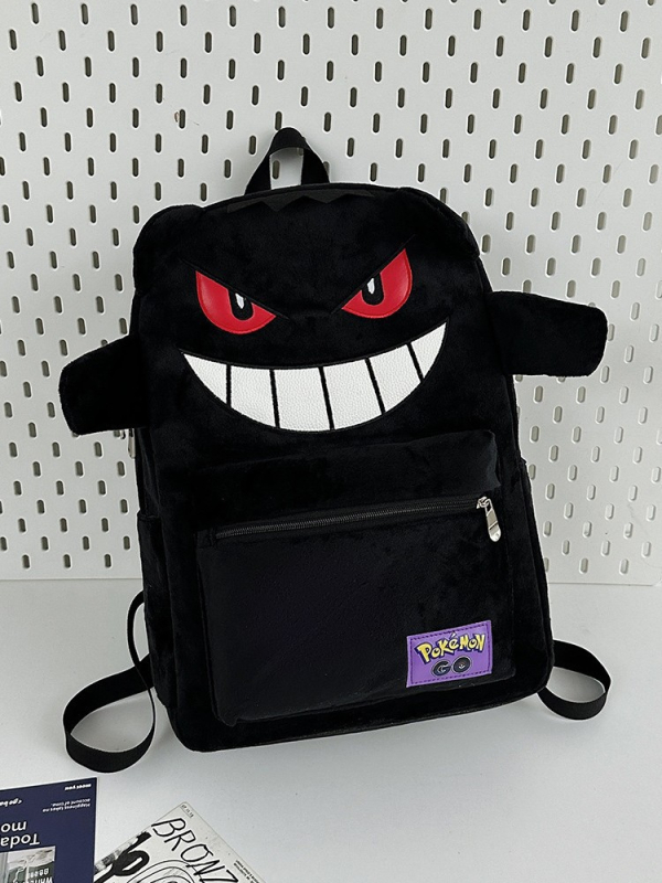 Rucsac pentru studenți — material velur, design pentru reducerea încărcării, curele de umăr curbate, model anime desene animate, căptușeală din poliester.