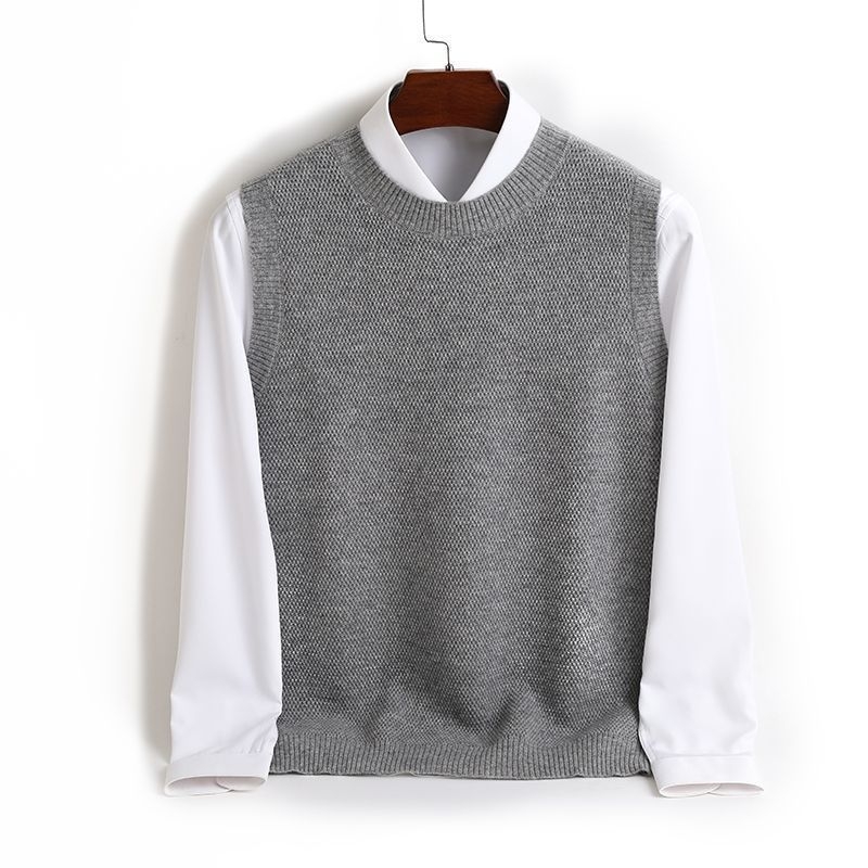 Muški vuneni prsluk s kapuljom, bez ovratnika, bez rukava, 100% vuna (tekstura zecjih dlaka)