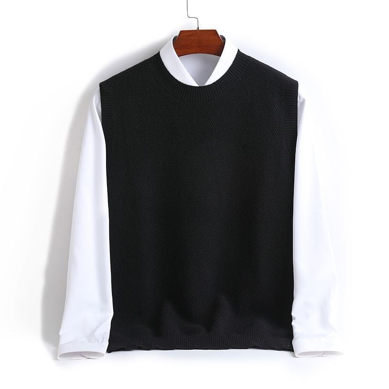 Muški vuneni prsluk s kapuljom, bez ovratnika, bez rukava, 100% vuna (tekstura zecjih dlaka)