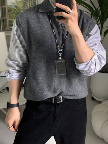 Muški teški pleteni prsluk bez rukava, opušten kroj, rever ovratnik, jednobojni uzorak, pogodan za proljeće i jesen