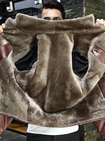Muška PU kožna jakna s krznom, kratka, korejski stil, ovratnik u stilu sakoa, casual jakna