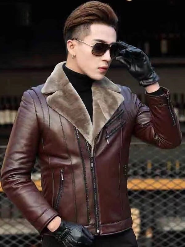 Muška PU kožna jakna s krznom, kratka, korejski stil, ovratnik u stilu sakoa, casual jakna