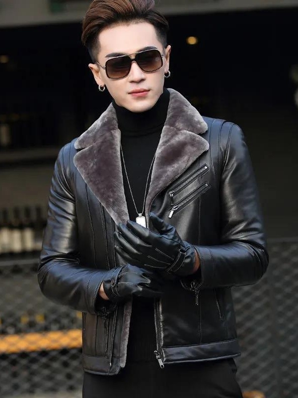 Muška PU kožna jakna s krznom, kratka, korejski stil, ovratnik u stilu sakoa, casual jakna
