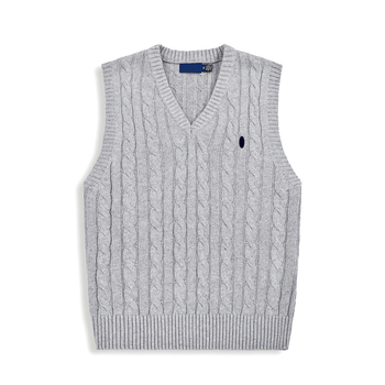 Muški vuneni prsluk s logom Pony, V-izrez, uzorak twist-knita, jednobojan, 36–40% vuna