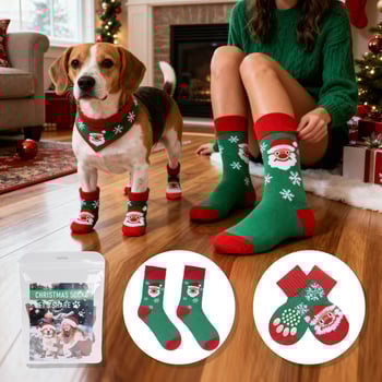 Șosete pentru câini cu model de desene animate, poliester, tricotaj jacquard, universale pentru toate sezoanele, Colecția de Crăciun