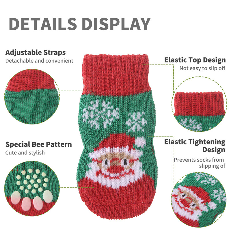 Șosete pentru câini cu model de desene animate, poliester, tricotaj jacquard, universale pentru toate sezoanele, Colecția de Crăciun