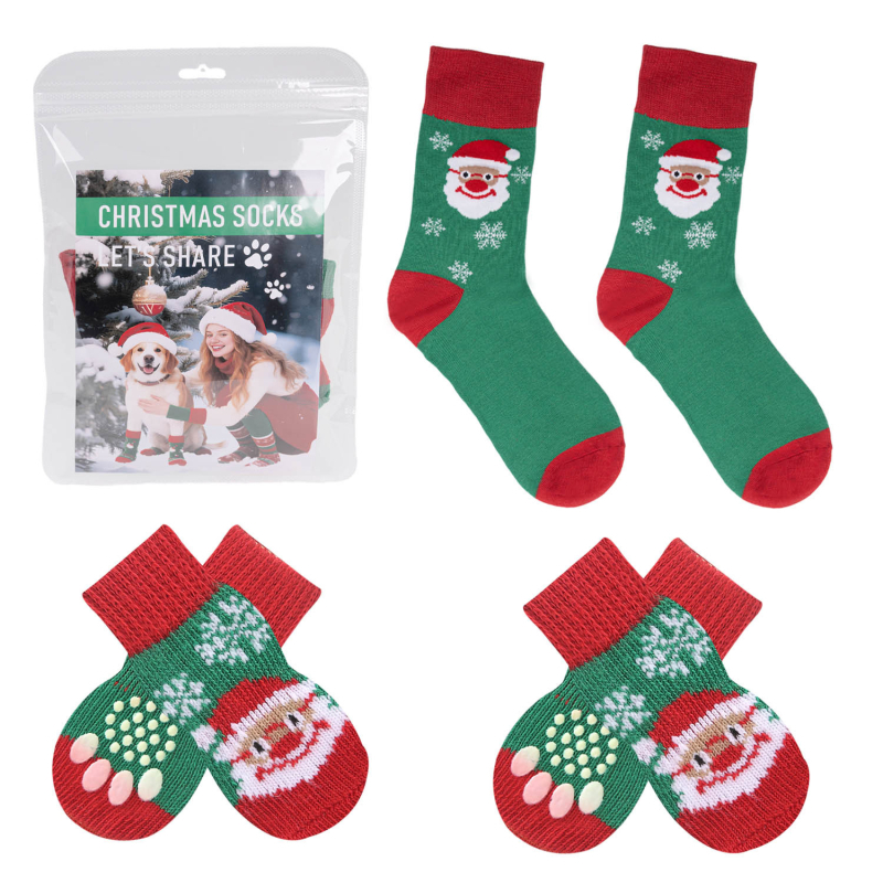 Șosete pentru câini cu model de desene animate, poliester, tricotaj jacquard, universale pentru toate sezoanele, Colecția de Crăciun