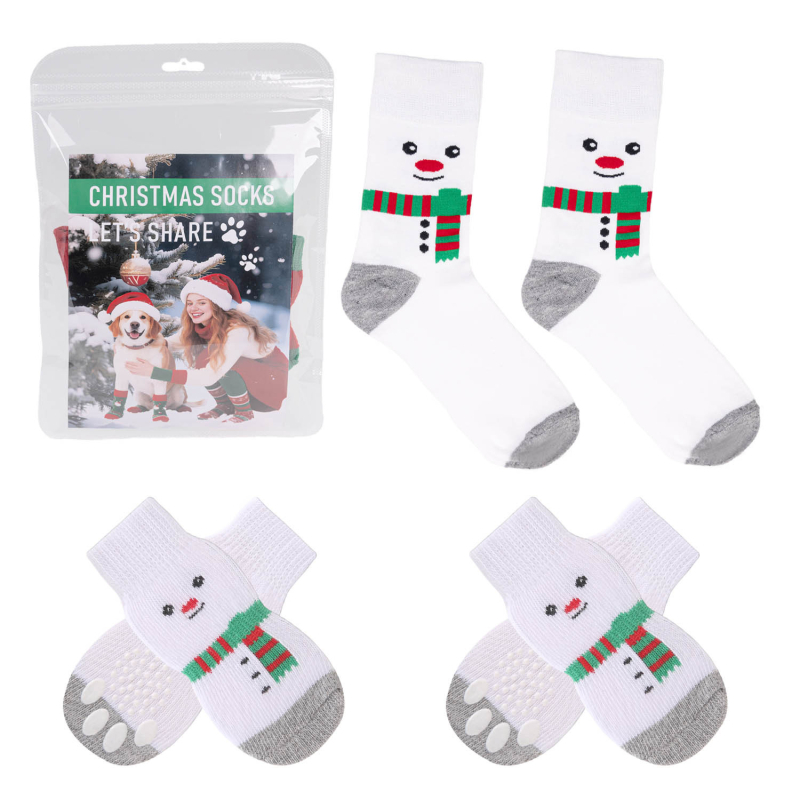 Șosete pentru câini cu model de desene animate, poliester, tricotaj jacquard, universale pentru toate sezoanele, Colecția de Crăciun