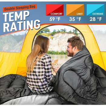 Sac de dormit pentru camping pentru două sau trei persoane, adulți; țesătură exterioară: poliester; căptușeală: pongee; stil tip plic; greutate 3,8 kg