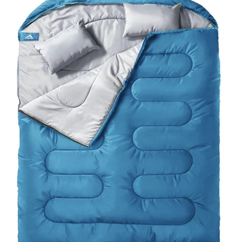 Sac de dormit pentru camping pentru două sau trei persoane, adulți; țesătură exterioară: poliester; căptușeală: pongee; stil tip plic; greutate 3,8 kg