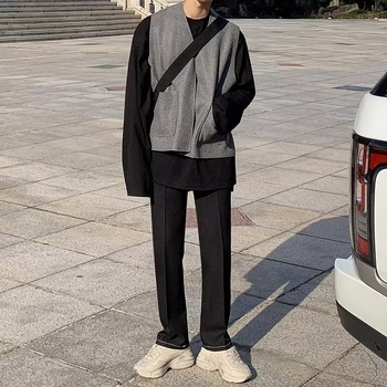 Muški bezrukavni kardigan-vest s zipom, V-izrezom, bez ovratnika, pleteni