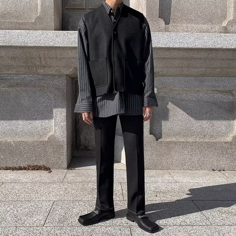 Muški bezrukavni kardigan-vest s zipom, V-izrezom, bez ovratnika, pleteni