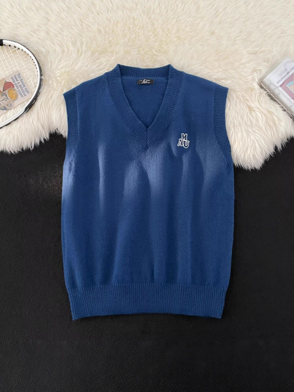 Muški pleteni bez rukava prsluk s V-izrezom, slobodan kroj, mješavina vune 30–35%, proljeće i jesen 2025