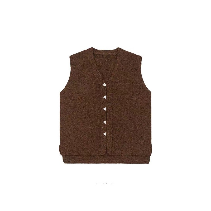 Pletena bezruk vest s trokutnim kopčanjem, američki gradski stil, retro neutralan, svestran teški osnovni komad