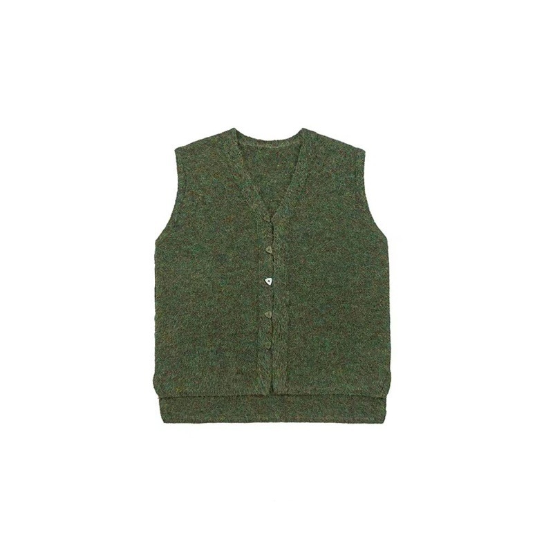 Pletena bezruk vest s trokutnim kopčanjem, američki gradski stil, retro neutralan, svestran teški osnovni komad