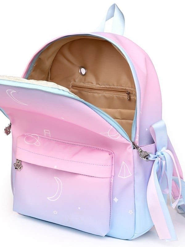 Rucsac pentru fete din nylon, cu bretele cu aer, model geometric, pentru gimnaziu