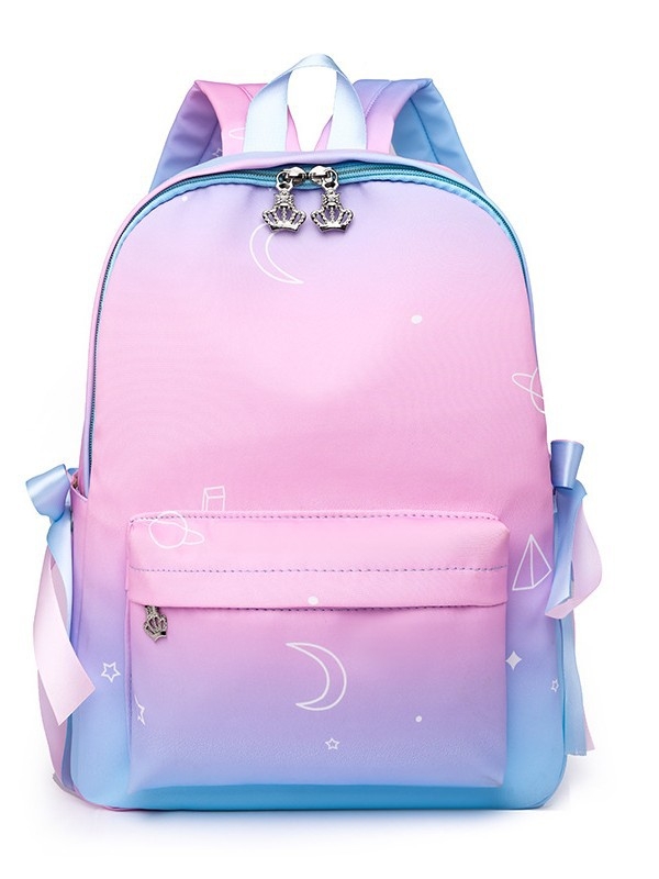 Rucsac pentru fete din nylon, cu bretele cu aer, model geometric, pentru gimnaziu
