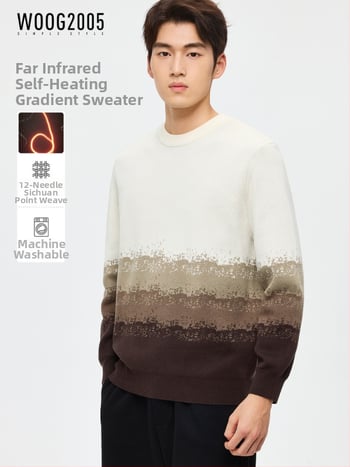 Muški jacquard pleteni pulover sa samovrujućom funkcijom, okruglim izrezom, slobodan kroj, 51–55% pamuka