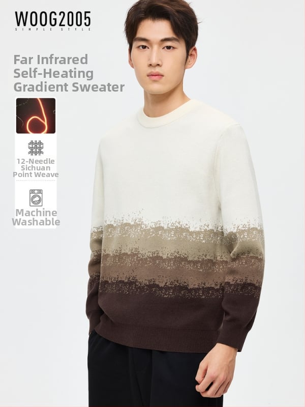 Muški jacquard pleteni pulover sa samovrujućom funkcijom, okruglim izrezom, slobodan kroj, 51–55% pamuka