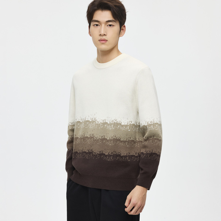 Muški jacquard pleteni pulover sa samovrujućom funkcijom, okruglim izrezom, slobodan kroj, 51–55% pamuka