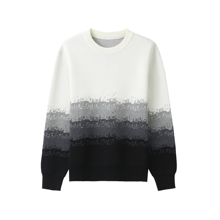 Muški jacquard pleteni pulover sa samovrujućom funkcijom, okruglim izrezom, slobodan kroj, 51–55% pamuka