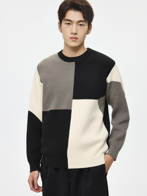Muški pleteni džemper Woog2005, okrugli izrez, slobodan kroj, vuna-akril smjesa 46–50%, zimsko izdanje 2025