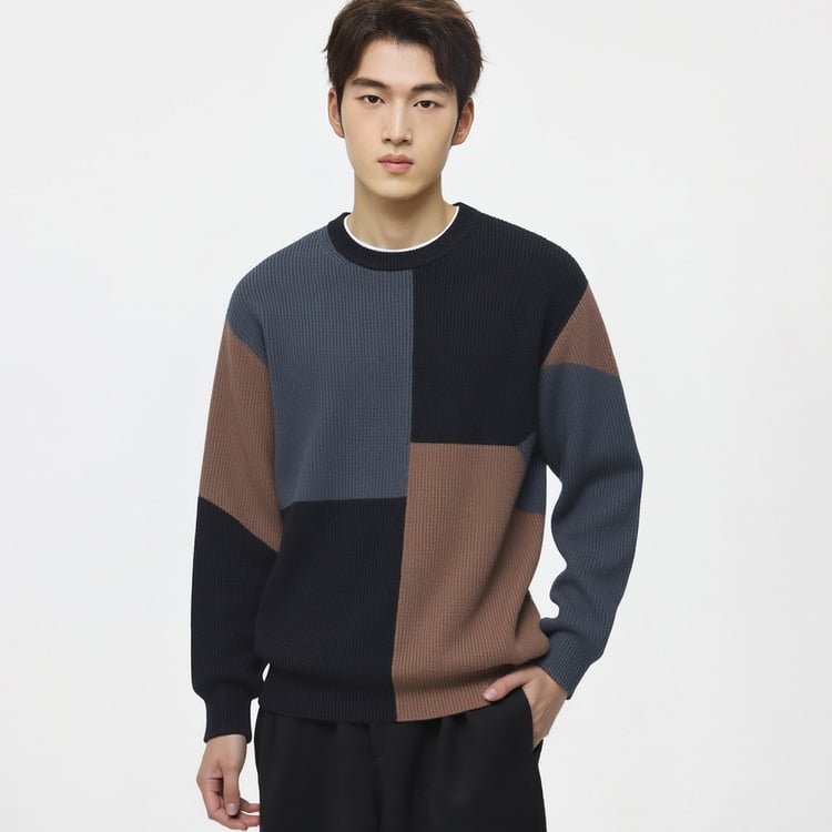 Muški pleteni džemper Woog2005, okrugli izrez, slobodan kroj, vuna-akril smjesa 46–50%, zimsko izdanje 2025