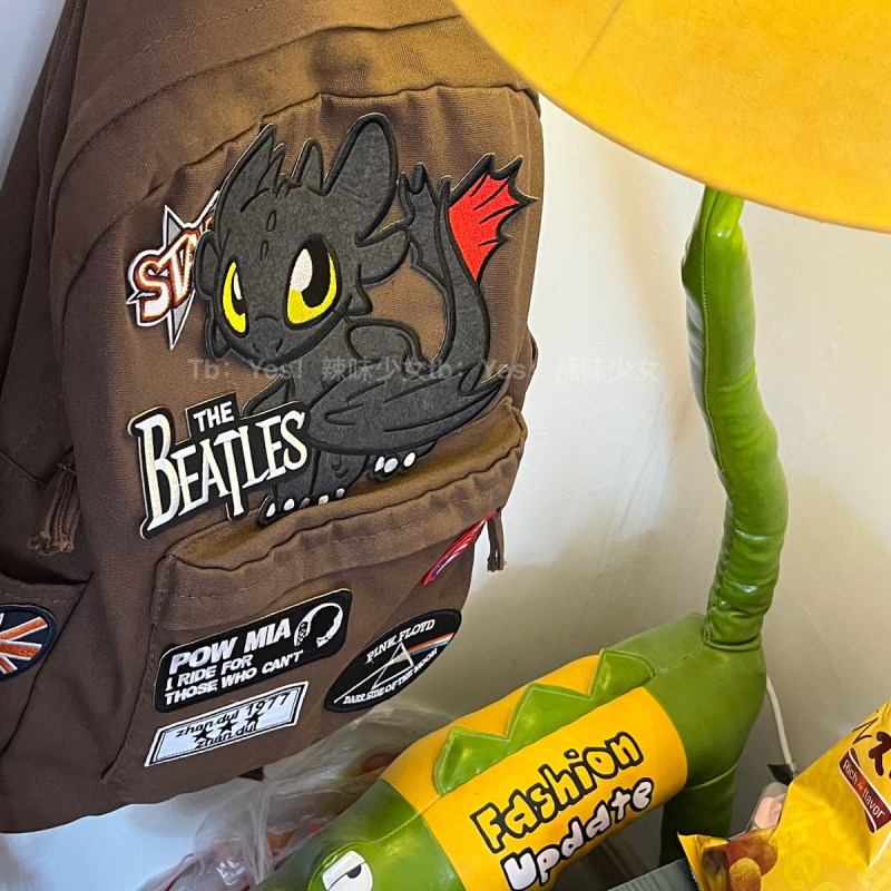 Rucsac unisex din poliester, impermeabil, cu imprimeu desen animat și curele cu pernă de aer