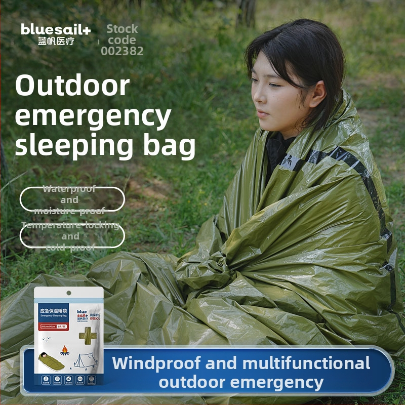 Blue Sail núdzový izolačný spacák pre outdoorové kempovanie a horolezectvo, odolný voči vlhkosti, ochrana proti chladu