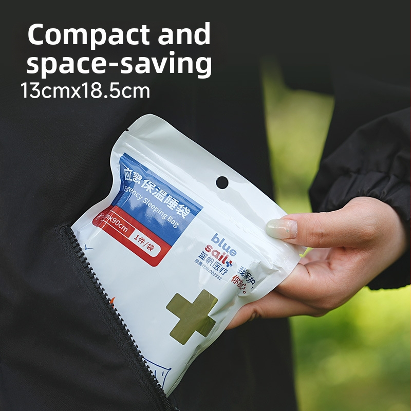 Blue Sail núdzový izolačný spacák pre outdoorové kempovanie a horolezectvo, odolný voči vlhkosti, ochrana proti chladu