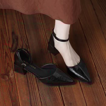 8716-1 Ovčja koža, sandale s T remenom, kopča s jednim remenom, visina pete 6–8 cm, uložak od kože najviše kvalitete