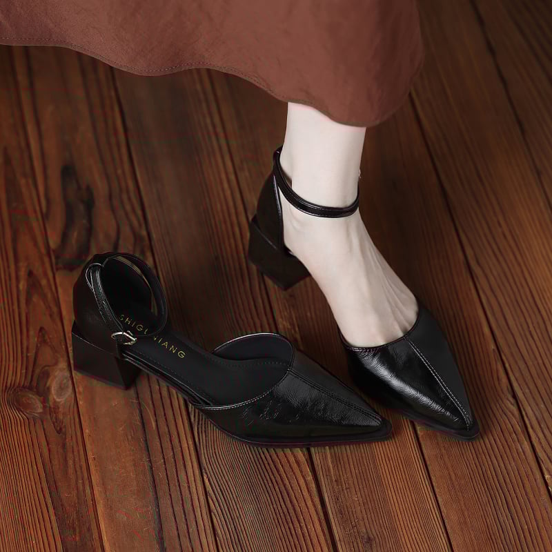 8716-1 Ovčja koža, sandale s T remenom, kopča s jednim remenom, visina pete 6–8 cm, uložak od kože najviše kvalitete