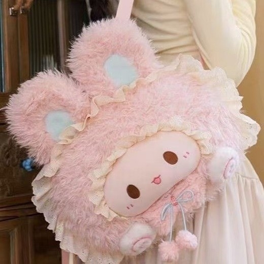 Unisex torba za rame od plišane janjadi s anime dizajnom, sklopiva, podstava od poliestera, zakrivljena naramenica, kapacitet do 20 L