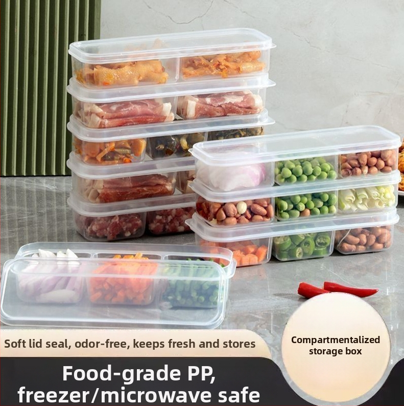 Kutija za pohranu u hladnjaku s pregradama, prozirna, zatvorena, plastična, prijenosna