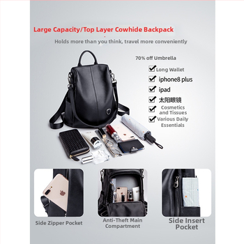 Rucsac din piele pentru femei — piele naturală, piele de vită de înaltă calitate, stil street fashion, închidere cu fermoar, buzunare interioare: buzunar cu fermoar ascuns, buzunar pentru telefon, buzunar pentru documente (Material: piele naturală; Piele d