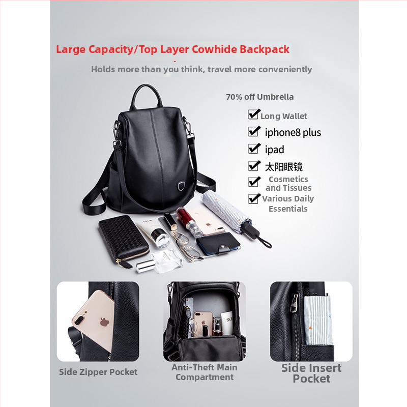 Rucsac din piele pentru femei — piele naturală, piele de vită de înaltă calitate, stil street fashion, închidere cu fermoar, buzunare interioare: buzunar cu fermoar ascuns, buzunar pentru telefon, buzunar pentru documente (Material: piele naturală; Piele d