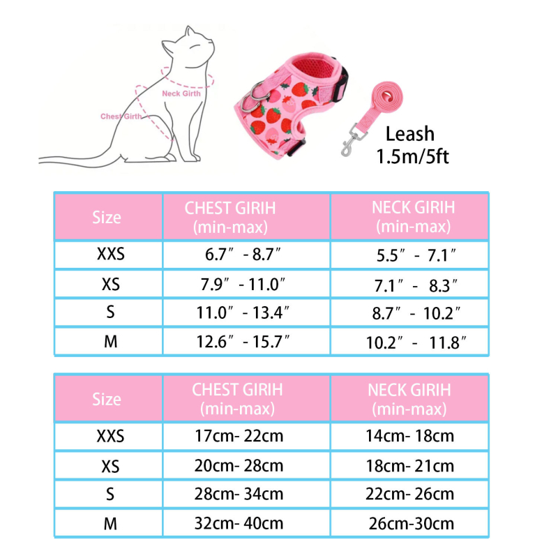 Macska mellkasi pántos hám készlet, poliészter, légáteresztő