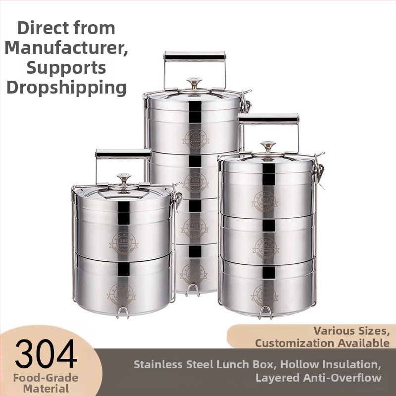 Oțel inoxidabil, cutie prânz cu izolație vacuum, rotund, design multi-strat, capacitate 1–2 L la 5 L+