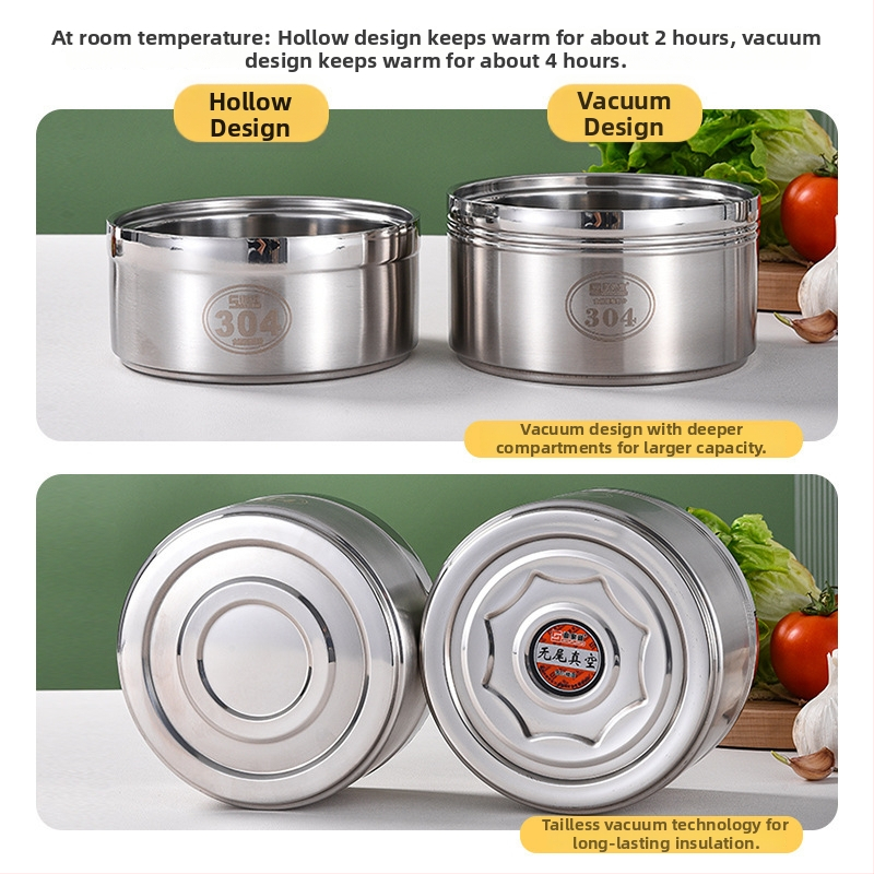 Oțel inoxidabil, cutie prânz cu izolație vacuum, rotund, design multi-strat, capacitate 1–2 L la 5 L+